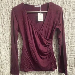 Mango Burgundy Long Sleeve Wrap Top